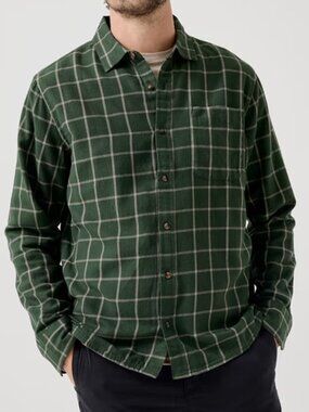 NWOT Pact Men's Size Small Green Check Organic Cotton Fireside Flannel Button Up